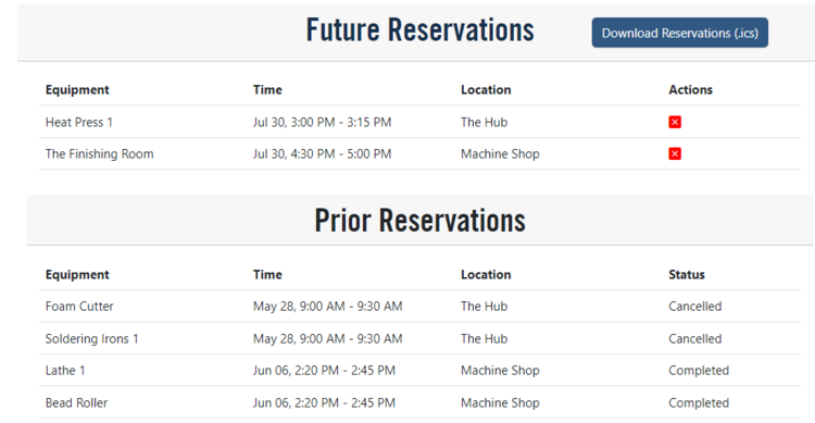 Future Reservations screen.