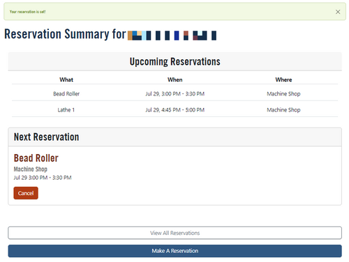 Reservation Summary screen.